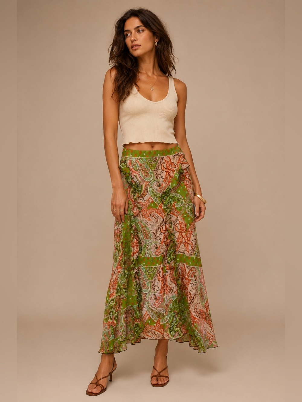 Morgan De Toi Paisley Ruffle Maxi Skirt Boho Y2K Festival M